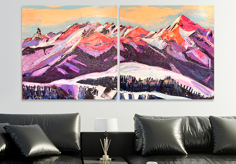 mixed media painting of wilson peak alpenglow by kellie day