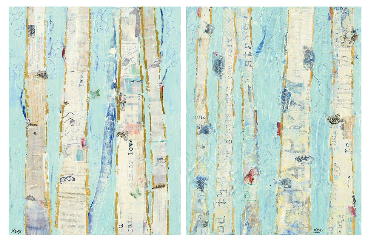 Far From Blue, blue and gold aspen forest painting ©Kellie Day