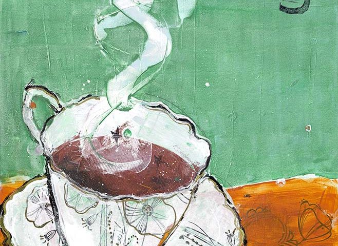 Coffee 5 Cents, mixed media coffee art ©Kellie Day
