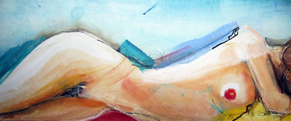 Su Cuerpo, mixed media nude on canvas, 30" x 12" ©Kellie Day
