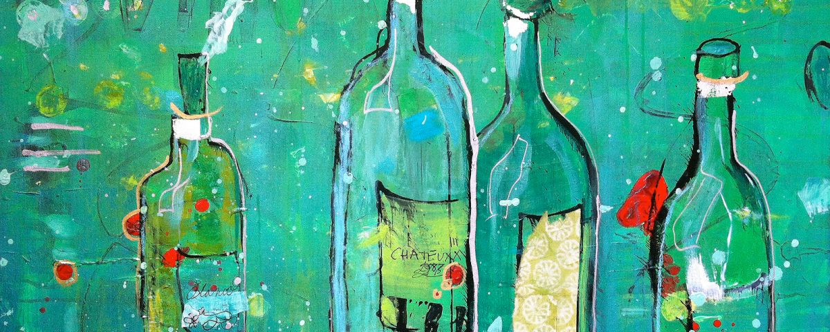 Vino Blanco, mixed media white wine painting on canvas ©Kellie Day